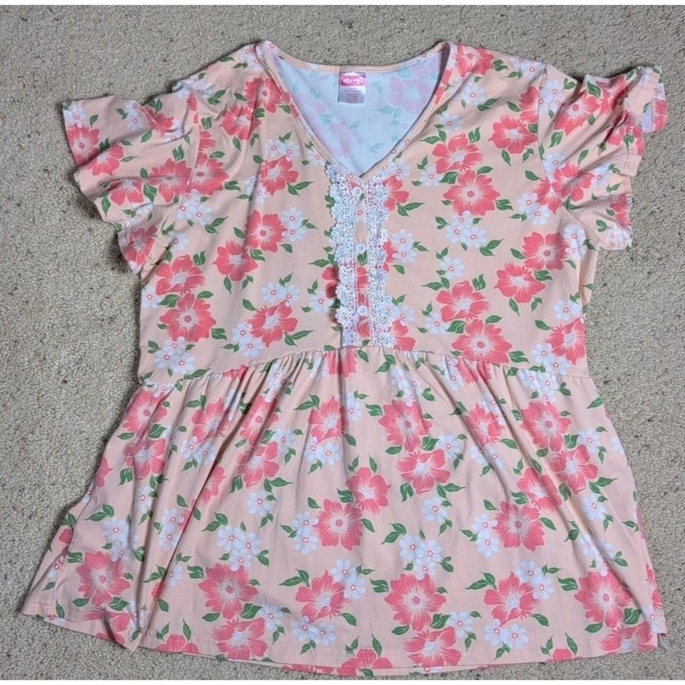 Crush 2X Pink Floral Lace Trim Top Boho Fairycore Soft Knit